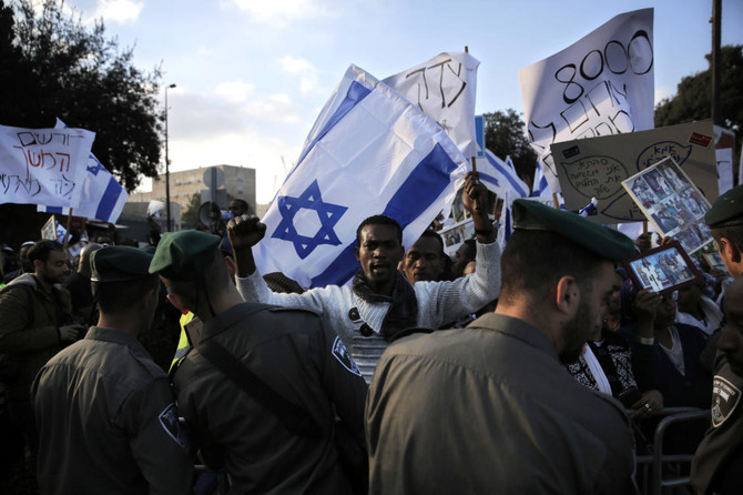 Ethiopian immigrants protest outside Israel’s parliament